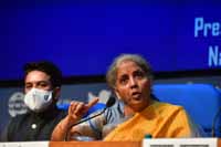 Union Minister for Finance and Corporate Affairs, Nirmala Sitharaman addressing a Post Budget 2021 Press Conference, in New Delhi, India on 1st February 2021. The Minister of State for Finance and Corporate Affairs, Shri Anurag Singh Thakur in the picture Union Minister for Finance and Corporate Affairs, Nirmala Sitharaman addressing a Post Budget 2021 Press Conference, in New Delhi, India on 1st February 2021. The Minister of State for Finance and Corporate Affairs, Shri Anurag Singh Thakur in the picture